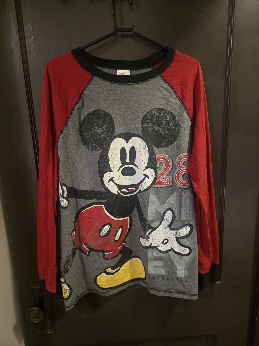 Disney Mickey Mouse Raglan Long Sleeve Tee / Large / Grey, Red, Black